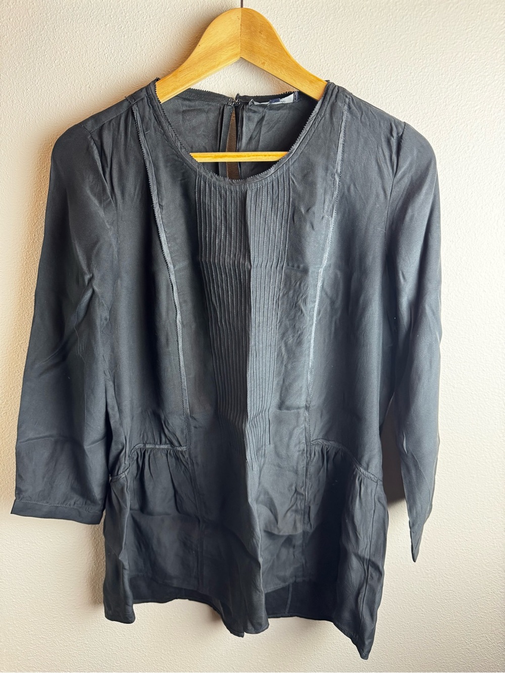 Madewell Black Silk Pintucked Women's Lightweight Tunic Blouse